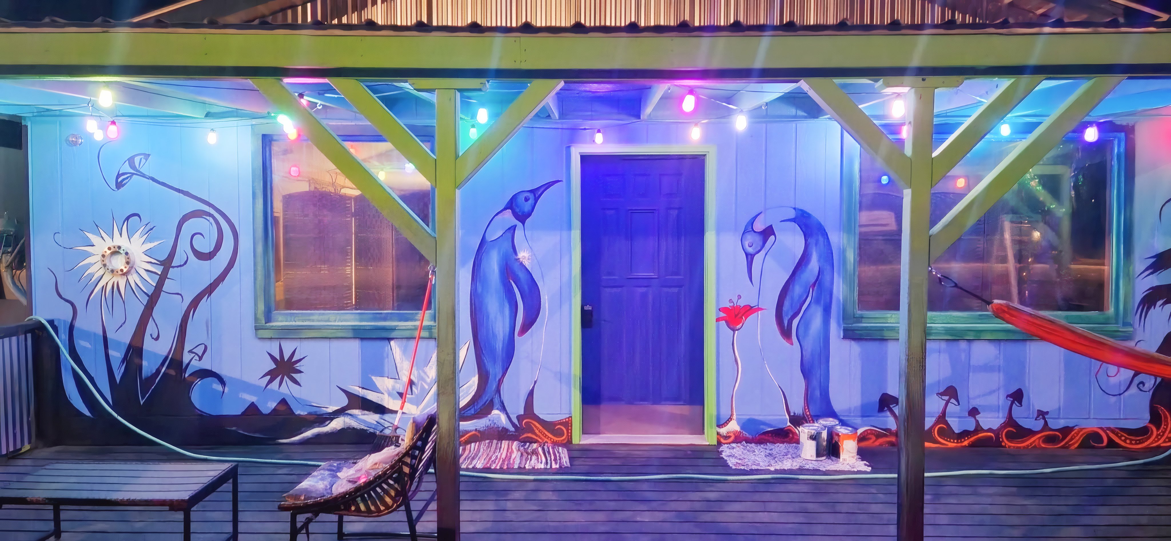 Bear Creek Saloon transformed at night